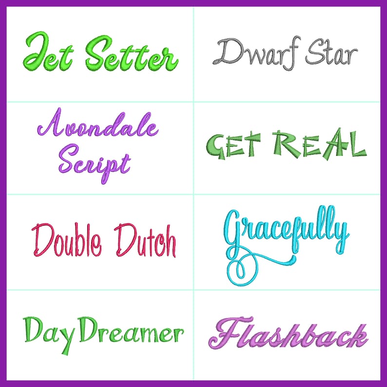 A bundle of embroidery fonts in BX format. Unique modern styles for your projects.