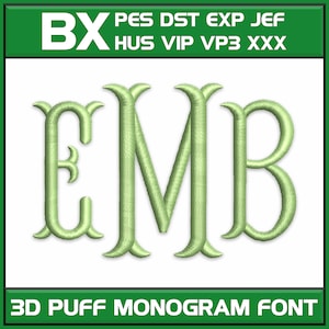 Fishtail 3D Puff Foam Embroidery Monogram Font | 2in to 4in BX PES DST
