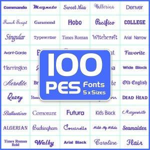 100 PES Embroidery Fonts Bundle: Machine Embroidery Alphabet (Downloadable PDF)