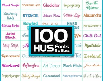 HUS Embroidery Fonts Bundle: 100 Husqvarna Viking Font Pack (0.25 - 2 inch)