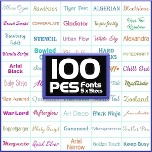 PES Embroidery Fonts Bundle: 100 Brother Machine Font Pack (0.25 - 2 inch)