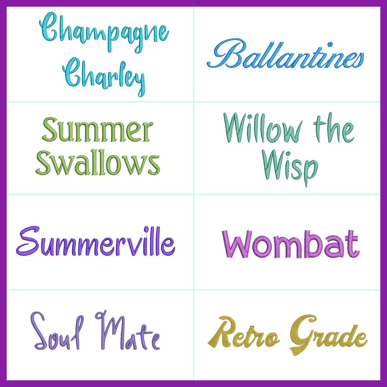 A selection of BX format machine embroidery fonts.
