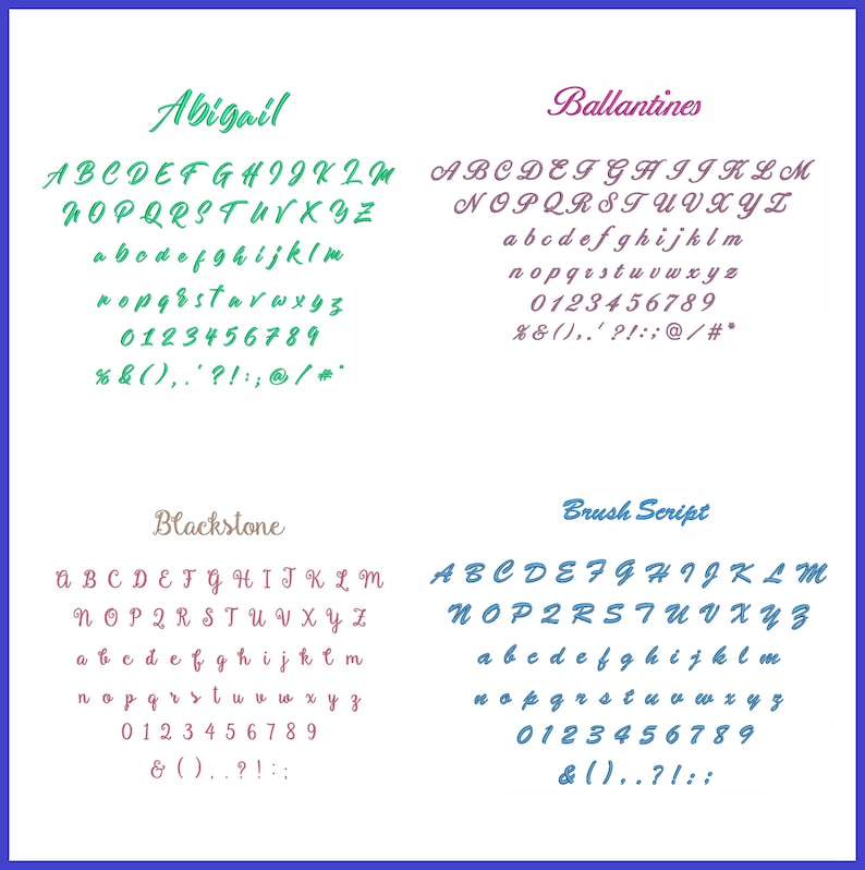 20 Script Embroidery Fonts Bundle Cursive Fonts (0.5-4 Inch) Brother ...