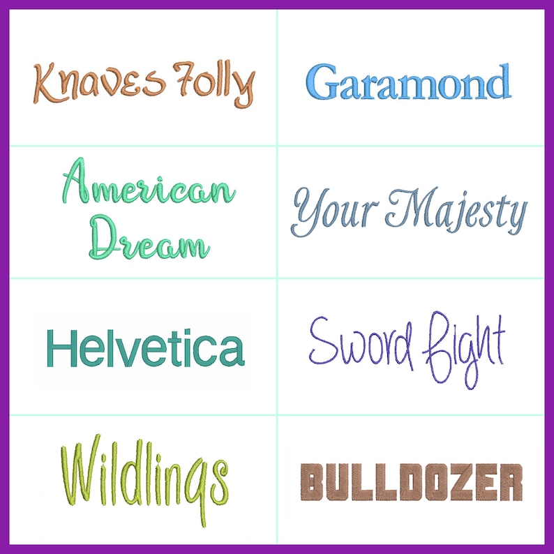 Selection of monogram type of BX fonts for Embrilliance software.