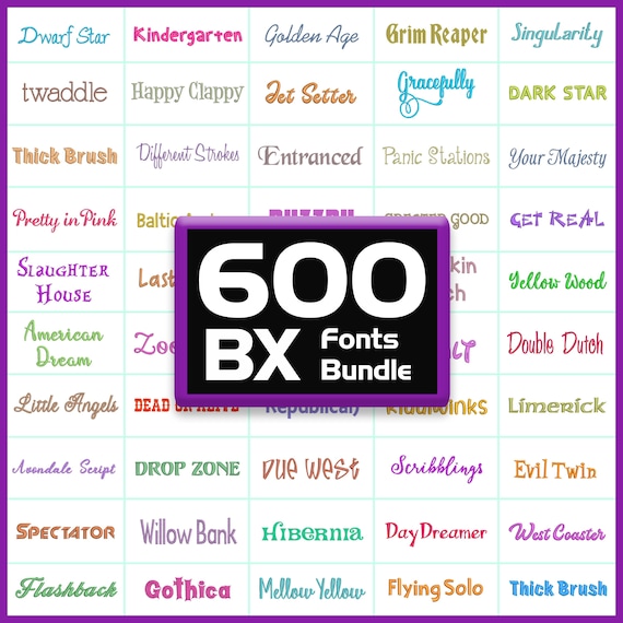 BX Embroidery Fonts Bundle: 600 Font Pack Satin Stitch