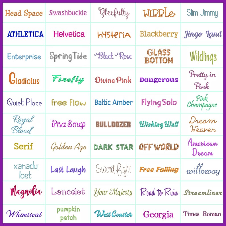 Hand picked BX format machine embroidery fonts. Includes fonts styles such as block and modern.