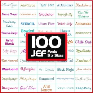 JEF Embroidery Fonts Bundle: 100 Janome Machine Font Paket (0.65 - 2 inch)