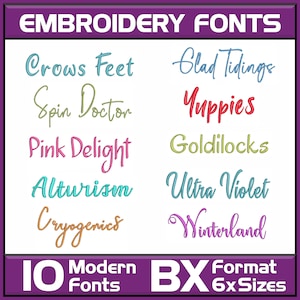 BX Embroidery Fonts Bundle: 10 Cursive Machine Letters 1-4 inch (Digital Download)