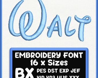 Walt Script Embroidery Font | Full Alphabet, 12 Sizes (Digital Download)
