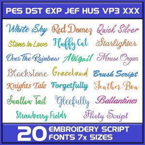 Pacchetto di 20 font per ricamo corsivo (da 0,5 a 4 pollici) Brother PES ecc.