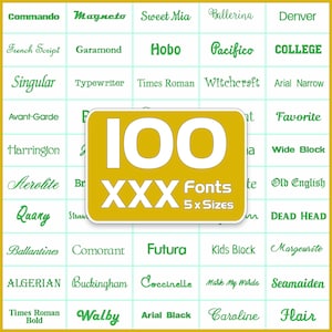 100 Embroidery Fonts Bundle: XXX Format, 5 Sizes (Singer Machine)