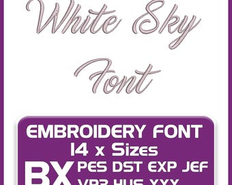 White Sky Script Embroidery Font | Cursive Machine Font (Digital Download)
