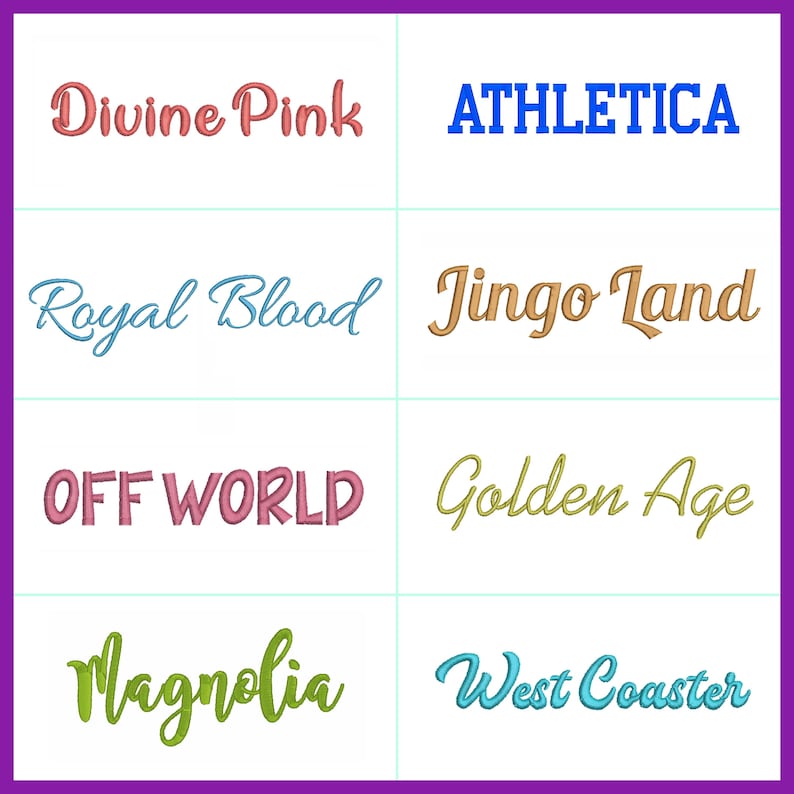 A bundle of embroidery fonts in BX format. Unique modern styles for your projects.
