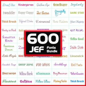 600 JEF Embroidery Fonts Bundle: Janome Font Pack (1 - 3 Zoll)