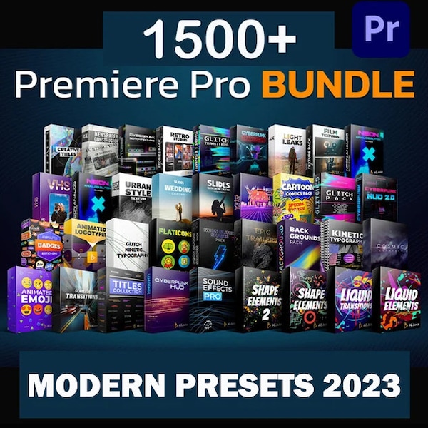 1500+ Best Pack Premiere Pro Transitions, FX Presets Bundle Premiere Pro Seamless Transitions in Glitch, Modern 2023