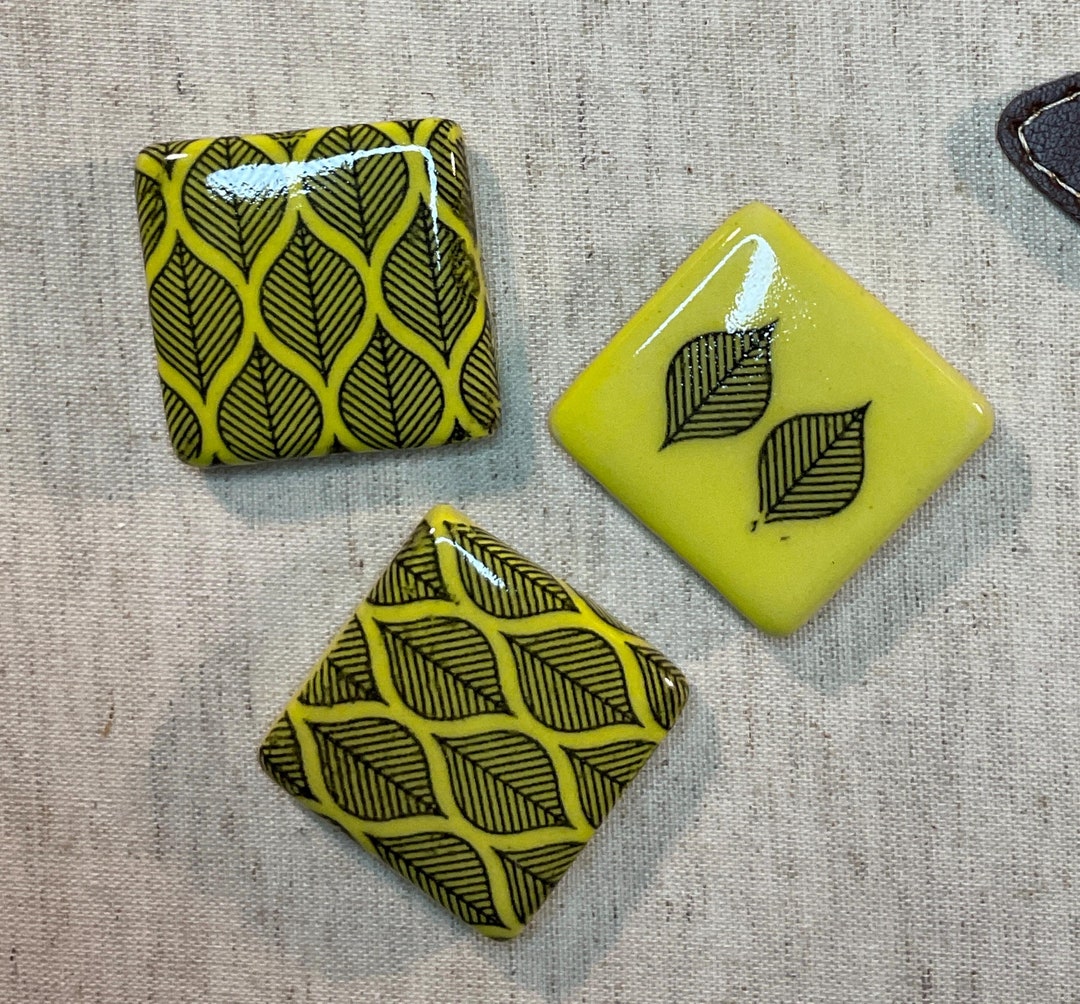 Leaf Design Handmade Ceramic Fridge Set of 3 Magnets Yellow - Etsy