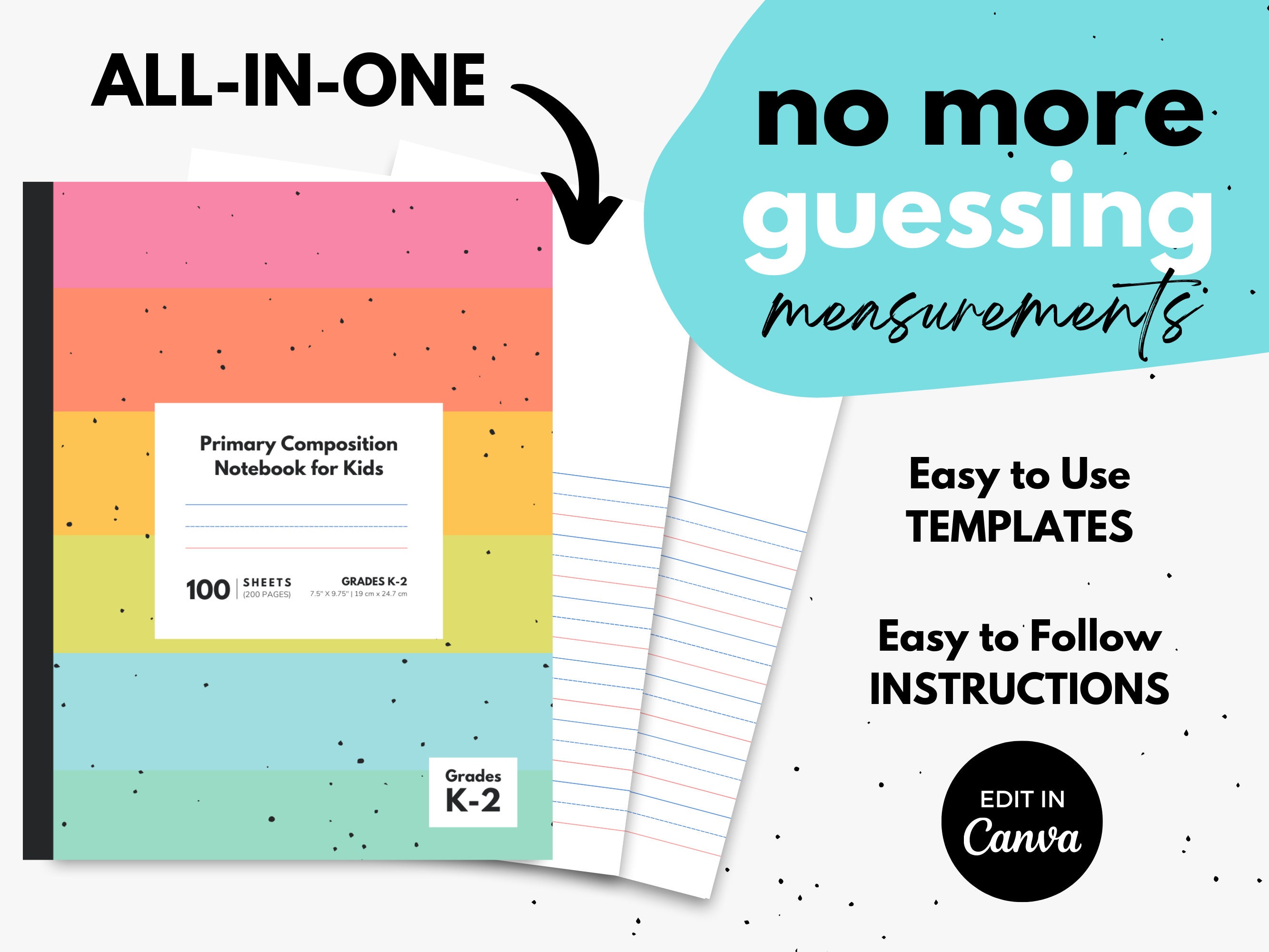 KDP Primary Composition Notebook Grades K-2 Cover and Interior Bundle ...