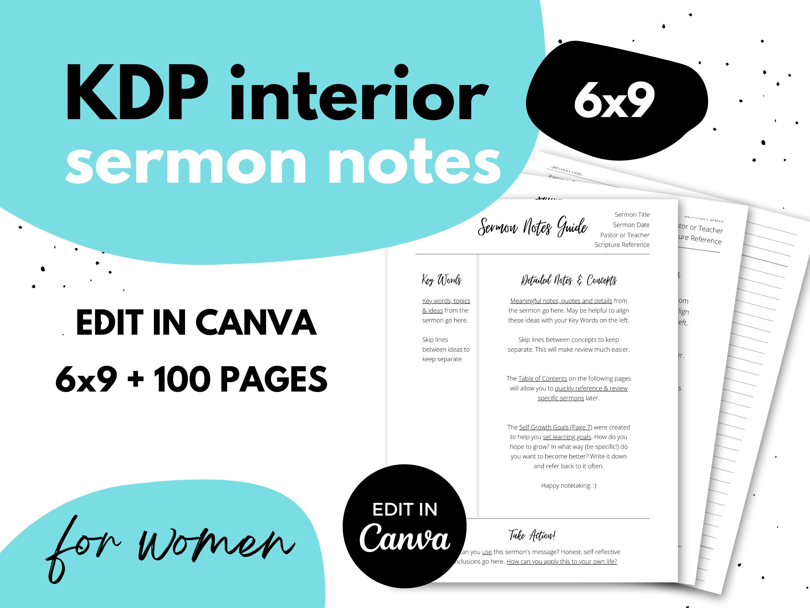 KDP Sermon Notes Interior ⋆ Canva Template ⋆ 6x9 - Etsy
