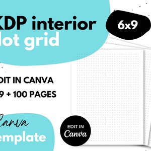 May include: A digital download of 100 blank 6x9 inch dot grid pages for use in Canva. The pages are white with black dots and are designed for use in interior design projects.