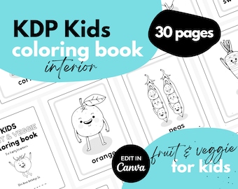 KDP Kids Interior ⋆ Coloring Book ⋆ Fruit & Veggie ⋆ Canva Template ⋆ 8.5x11