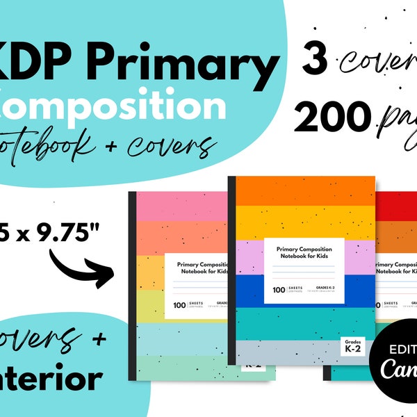 KDP Primary Composition Notebook Grades K-2 ⋆ Cover and Interior Bundle ⋆ Canva Template