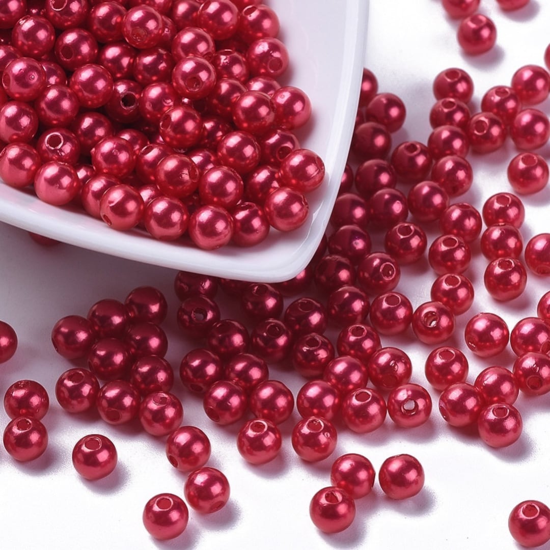 100 Psc Imitation Red Pearl Acrylic Beads 6mm Jewellery Making Etsy