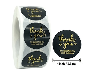 100 Thank You Stickers: Black and Gold, Small Business Packaging