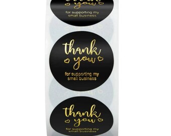 Thank You Stickers, Small Business Labels, Black & Gold (25mm)
