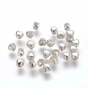 100 Silver 4mm Heart Spacer Beads For Jewellery Making