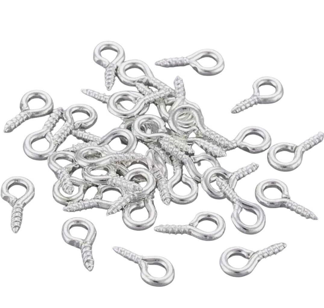 100 Silver Plated Eye Pin Hooks – 8/10 Mm Metal Screw Eye Pins For Jewelry Making