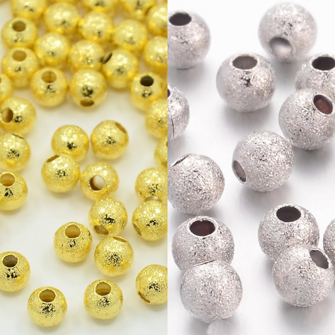 100pcs Stardust Silver Plated Spacer Beads - 4mm Round Brass Base Beads For Jewelry Making
