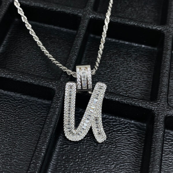 Sterling Silver Premium Rhodium CZ Initial Pendant