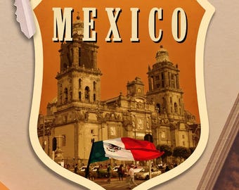 Mexico travel sticker, vintage style decal for suitcase, luggage, car, laptop or water bottle