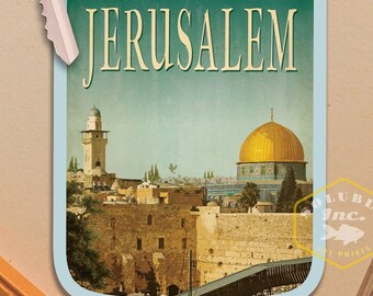 Jerusalem travel sticker, vintage style decal for suitcase, luggage, laptop or water bottle