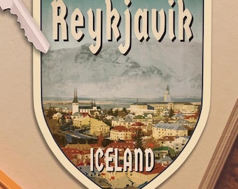Reykjavik, Iceland Travel Sticker: Vintage-style decals