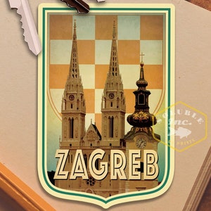 Adesivo de viagem para Zagreb, Croácia, presente de viagem em estilo vintage, decalques para bagagem, mala, álbum de recortes, planejador, laptop ou garrafa de água.