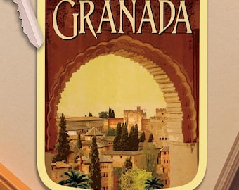 Adesivo da viaggio Granada, Spagna: adesivo per valigia vintage