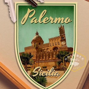 Palermo, Sicily, Italy travel sticker,vintage-style Travel Gift, Decals for luggage, suitcase, scrapbook, planner, laptop or water bottle.