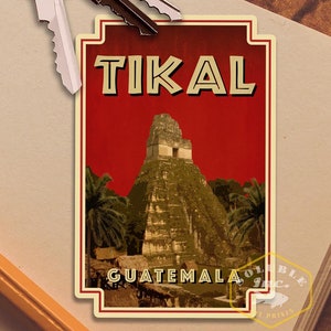 Tikal, Guatemala Reiseaufkleber, Vintage-Stil Aufkleber für Koffer, Gepäck, Laptop oder Wasserflasche