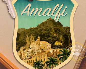 Sticker voyage côte amalfitaine en Italie : Sticker valise vintage
