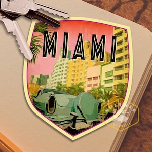 Adhesivo de viaje de Miami, Florida, adhesivo de estilo vintage para maleta, equipaje, portátil o botella de agua