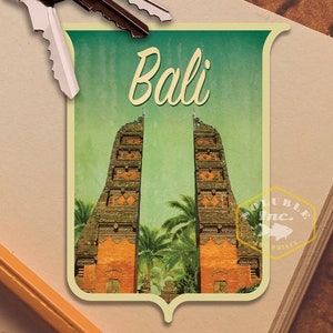 Adesivo de viagem Bali Indonésia, decalque estilo vintage para mala, bagagem, laptop ou garrafa de água