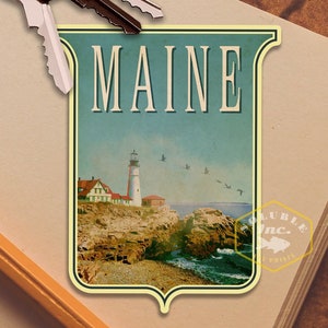 Maine travel sticker, vintage style decal for suitcase, luggage, laptop or water bottle