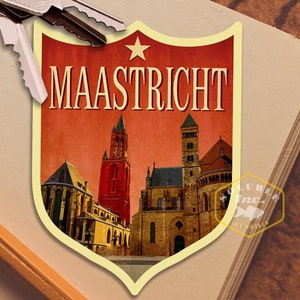 Adesivo de viagem Maastricht Holanda, presente de viagem estilo vintage, decalques para bagagem, mala, álbum de recortes, planejador, laptop ou garrafa de água.