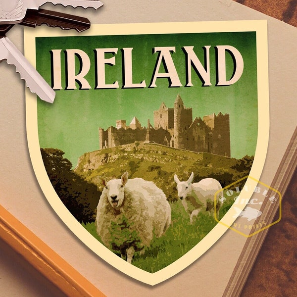 Ireland travel sticker, vintage style decal for suitcase, luggage, laptop or water bottle