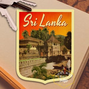 Pegatina de viaje de Sri Lanka, calcomanía de estilo vintage para maleta, equipaje, computadora portátil o botella de agua.