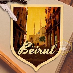 Beirut Libanon Reiseaufkleber, Vintage-Stil Aufkleber für Koffer, Gepäck, Laptop oder Wasserflasche