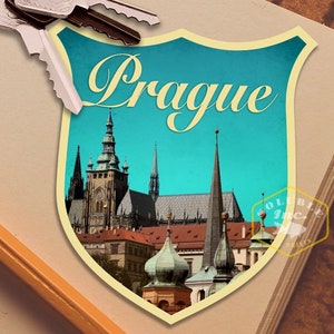 Prague travel sticker, vintage style decal for suitcase, luggage, laptop or water bottle