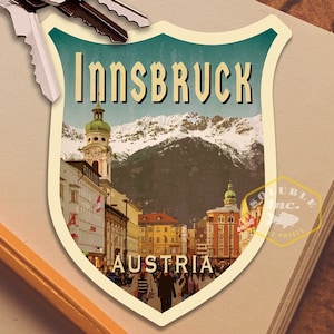 Pegatina de viaje de Innsbruck, Austria, regalo de viaje de estilo vintage, calcomanías para equipaje, maleta, álbum de recortes, planificador, computadora portátil o botella de agua.