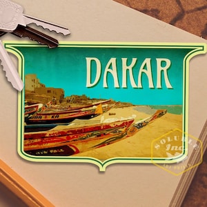 Sticker de voyage Dakar Sénégal, sticker style vintage pour valise, bagage, ordinateur portable ou bouteille d'eau